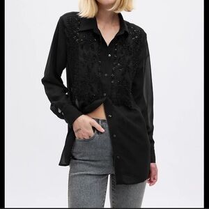 GAP Black Beaded Boyfriend Shirt - Medium